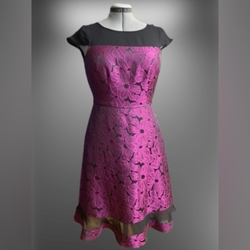 NWT, Adrianna Papell, Jacquard-illusion flare skirt cocktail dress, sz 6